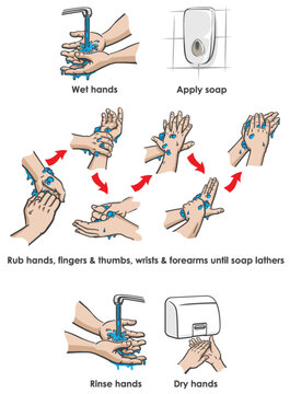 Infographic Step by step how to wash your hands properly to prevent COVID-19 spread and infection.