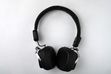 Fototapeta na wymiar black headphones on a white background. musical concept.