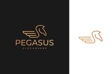 pegasus, winged horse logo design with line outline monoline style
