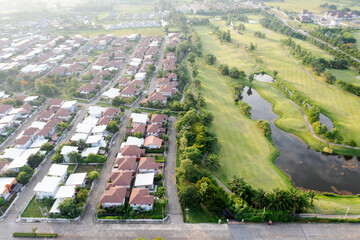 Aerial view residential Houses in Chiang Mai, Thailand.