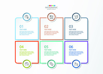 Square shape infographic with 6 steps, process or options, process chart, Used for process diagram, presentations, workflow layout, flow chart, infograph. Vector eps10 illustration.