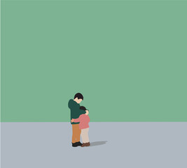 Fototapeta premium Little kids hugging each other. Friends Showing Empathy. Happy smiling kids pupil vector illustration.