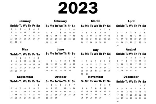 not colored calendar 2023. All months of 2023 on spiral. 2023 number design template. Vector illustration. stock image. 