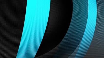 Black Plastic Geometric Abstract Background Wall Paper under blue spot lighting. Architectural Sculpture. 3D illustration. 3D high quality rendering. 3D CG.