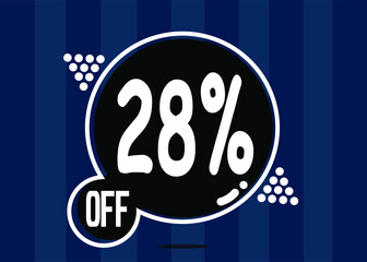 28% off. Dark banner with 28 percent discount on a black balloon for mega big sales.