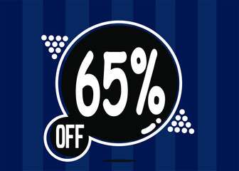 65% off. Dark banner with 65 percent discount on a black balloon for mega big sales.