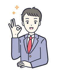 OKポーズをする男子学生のイラスト素材
