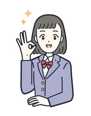 OKポーズをする女子学生のイラスト素材