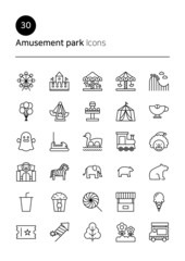 Amusement park vector line icons set.