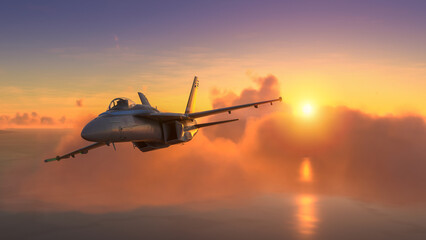 Militar aircraft over the amazing sunset.