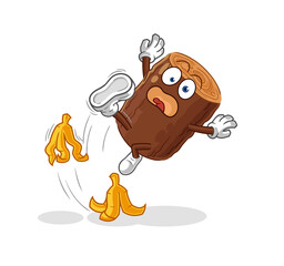 log slipped on banana. cartoon mascot vector
