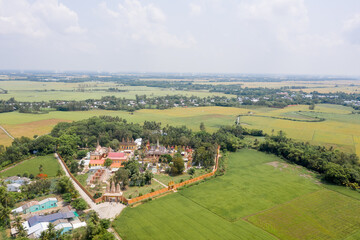 Fototapeta na wymiar Aerial view of the campus of Khmer temple Bung Coc, Soc Trang, Viet Nam