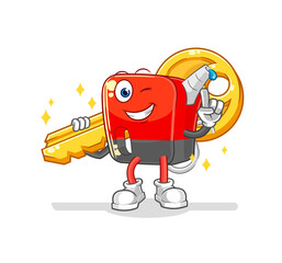 gasoline pump carry the key mascot. cartoon vector