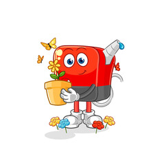 gasoline pump with a flower pot. character vector