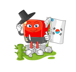 gasoline pump korean character. cartoon mascot vector