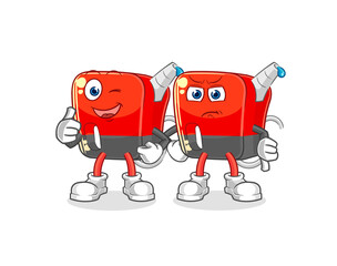 gasoline pump thumbs up and thumbs down. cartoon mascot vector