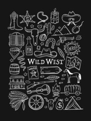 Wild Western. Adventure Background. Icons collection for your design