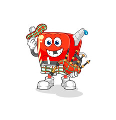 Obraz premium gasoline pump scottish with bagpipes vector. cartoon character