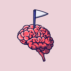 diseño de cerebro con bandera blanca sobresaliendo estilo animado