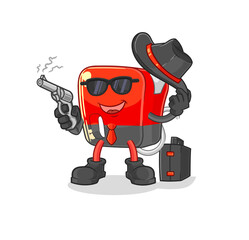 gasoline pump mafia with gun character. cartoon mascot vector