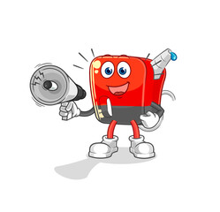 gasoline pump holding hand loudspeakers vector. cartoon character