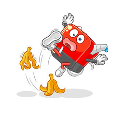 gasoline pump slipped on banana. cartoon mascot vector