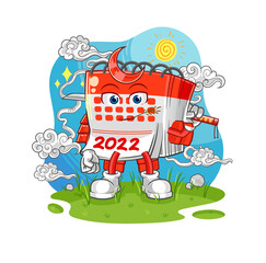 calendar samurai cartoon. cartoon mascot vector © dataimasu