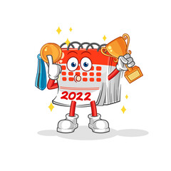 calendar winner with trophie. cartoon character