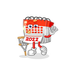calendar sick with limping stick. cartoon mascot vector