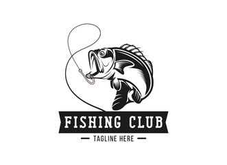 Monster fish emblem logo. Fishing logo design template. 