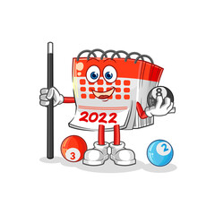 calendar plays billiard character. cartoon mascot vector