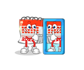 calendar looking into mirror cartoon. cartoon mascot vector