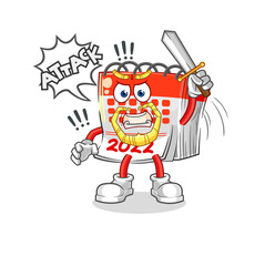 calendar knights attack with sword. cartoon mascot vector