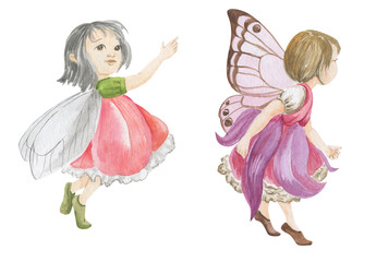 Watercolor illustration of a flower fairy in a tulip dress