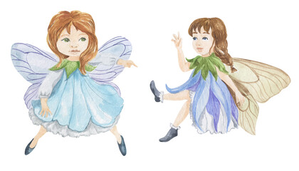 Watercolor illustration of a flower fairy in a bell dress
