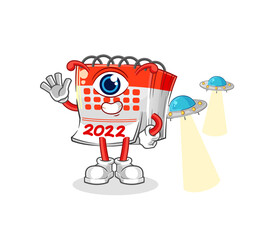 calendar alien cartoon mascot vector