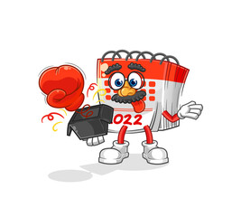 calendar prank glove in the box. cartoon mascot