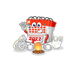 calendar roasting marshmallows. cartoon mascot vector