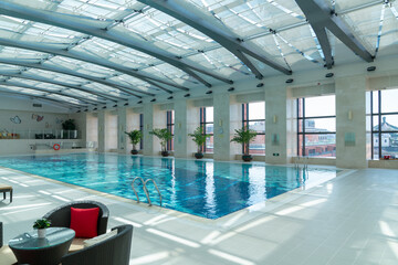 Luxury indoor swimming pool, part of luxury hotel.