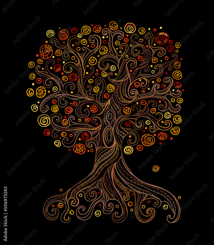 Aufkleber Old big family tree with roots. Isolated on white background. Concept Art for your design. Design interior ideas.