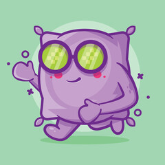 cute pillow character mascot with running isolated cartoon in flat style design