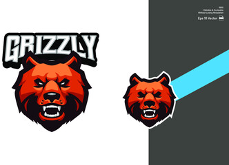 The grizzly bear mascot for esport and sport logo isolated in white background Premium Vector.