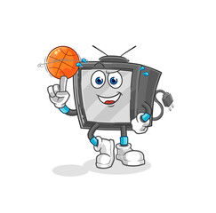 old tv playing basket ball mascot. cartoon vector