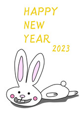 寝転ぶ可愛いウサギのキャラクター