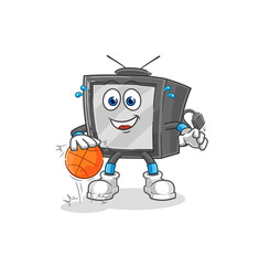 old tv dribble basketball character. cartoon mascot vector