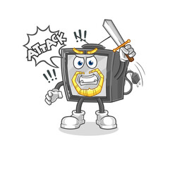 old tv knights attack with sword. cartoon mascot vector