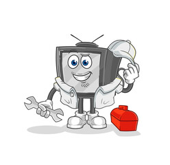 old tv mechanic cartoon. cartoon mascot vector