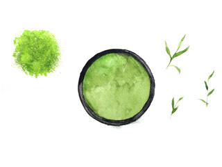 watercolor green tea.  Traditional oriental. asia art style.isolated on a white background	 - 506974046