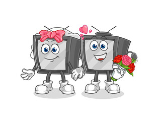 old tv wedding cartoon. cartoon mascot vector