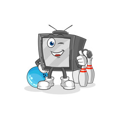 old tv play bowling illustration. character vector